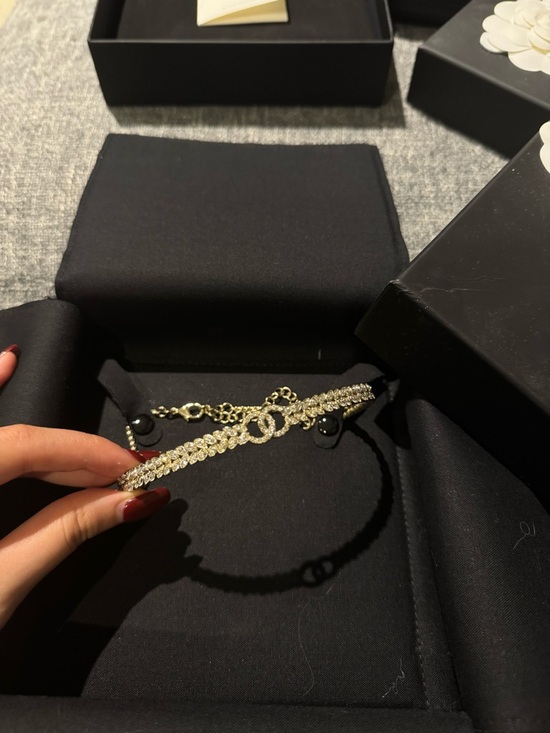 CHANEL Jewelry - CHANEL Gold Crystal Double-Row CC Logo Necklace